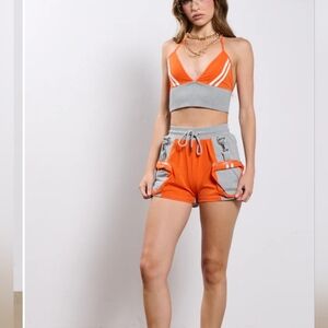 AKIRA Gray and Orange Knit Same Old Mistake Short